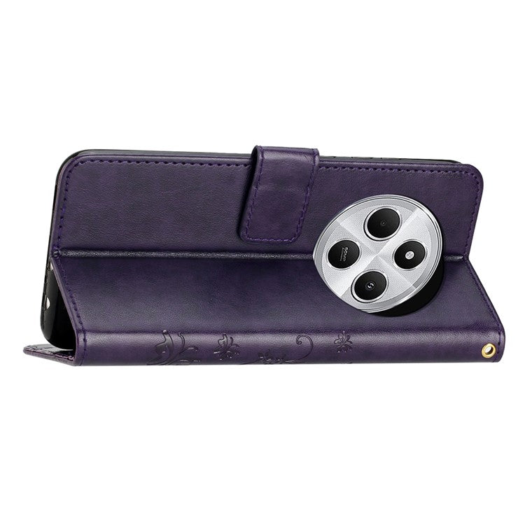 For Xiaomi Poco C75 4G / Redmi 14R 5G / 14C 4G Case Pattern Imprint PU Leather Phone Wallet Cover with Strap - Dark Purple