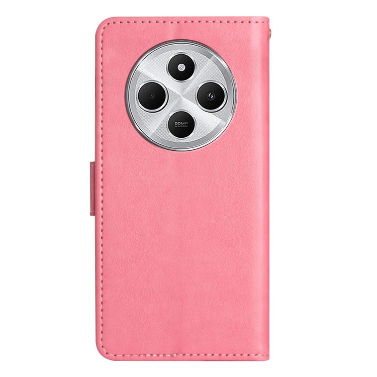 For Xiaomi Poco C75 4G / Redmi 14R 5G / 14C 4G Case Pattern Imprint PU Leather Phone Wallet Cover with Strap - Pink
