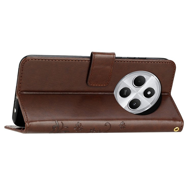 For Xiaomi Poco C75 4G / Redmi 14R 5G / 14C 4G Case Pattern Imprint PU Leather Phone Wallet Cover with Strap - Brown