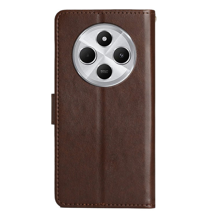 For Xiaomi Poco C75 4G / Redmi 14R 5G / 14C 4G Case Pattern Imprint PU Leather Phone Wallet Cover with Strap - Brown