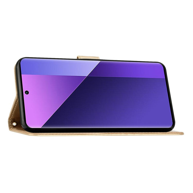 For Xiaomi Poco C75 4G / Redmi 14R 5G / 14C 4G Case Pattern Imprint PU Leather Phone Wallet Cover with Strap - Gold