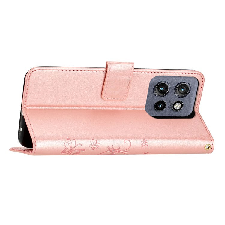 For Motorola Edge 50 Neo 5G / Moto S50 5G / Thinkphone 25 5G Case Pattern Imprint PU Leather Phone Wallet Cover with Strap - Rose Gold