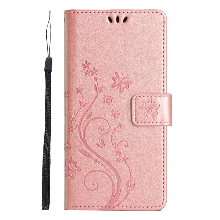 For Motorola Edge 50 Neo 5G / Moto S50 5G / Thinkphone 25 5G Case Pattern Imprint PU Leather Phone Wallet Cover with Strap - Rose Gold