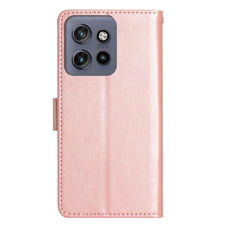 For Motorola Edge 50 Neo 5G / Moto S50 5G / Thinkphone 25 5G Case Pattern Imprint PU Leather Phone Wallet Cover with Strap - Rose Gold