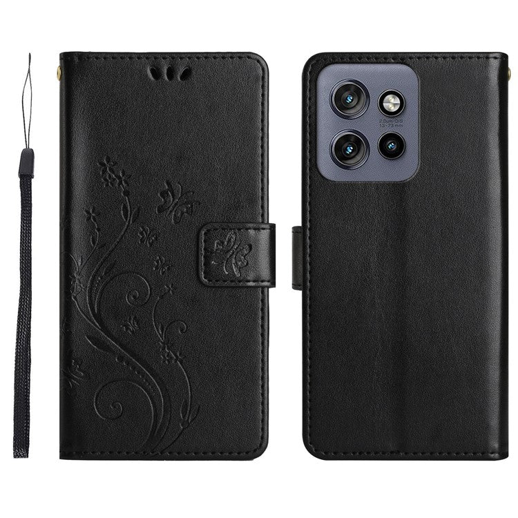 For Motorola Edge 50 Neo 5G / Moto S50 5G / Thinkphone 25 5G Case Pattern Imprint PU Leather Phone Wallet Cover with Strap - Black