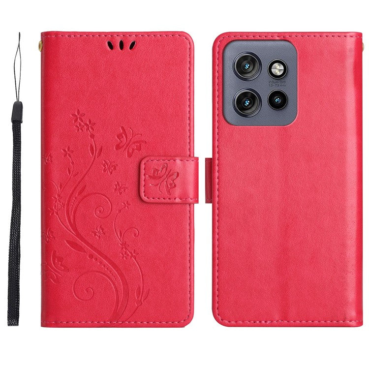For Motorola Edge 50 Neo 5G / Moto S50 5G / Thinkphone 25 5G Case Pattern Imprint PU Leather Phone Wallet Cover with Strap - Red
