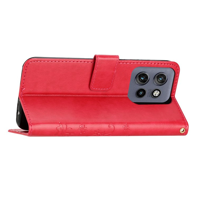 For Motorola Edge 50 Neo 5G / Moto S50 5G / Thinkphone 25 5G Case Pattern Imprint PU Leather Phone Wallet Cover with Strap - Red