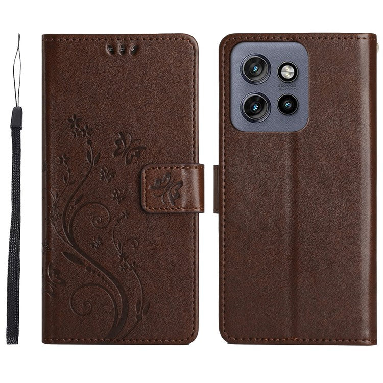 For Motorola Edge 50 Neo 5G / Moto S50 5G / Thinkphone 25 5G Case Pattern Imprint PU Leather Phone Wallet Cover with Strap - Brown