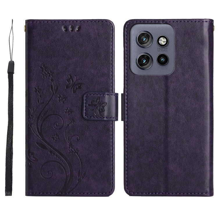 For Motorola Edge 50 Neo 5G / Moto S50 5G / Thinkphone 25 5G Case Pattern Imprint PU Leather Phone Wallet Cover with Strap - Dark Purple