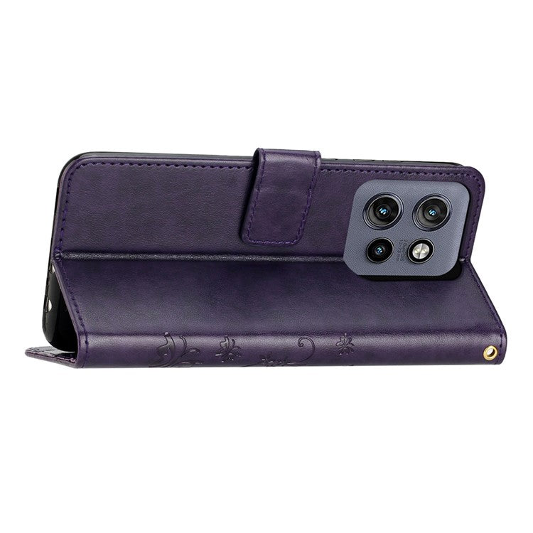 For Motorola Edge 50 Neo 5G / Moto S50 5G / Thinkphone 25 5G Case Pattern Imprint PU Leather Phone Wallet Cover with Strap - Dark Purple