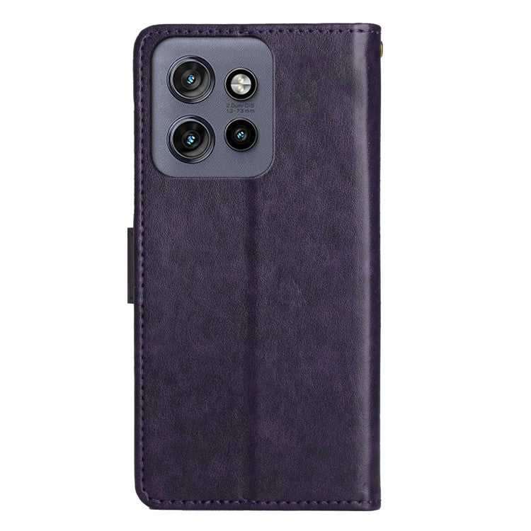 For Motorola Edge 50 Neo 5G / Moto S50 5G / Thinkphone 25 5G Case Pattern Imprint PU Leather Phone Wallet Cover with Strap - Dark Purple