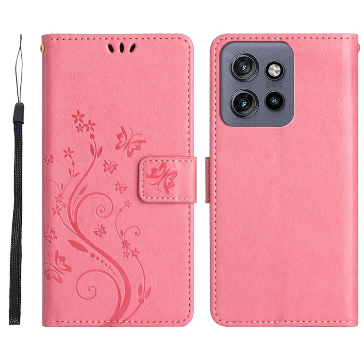 For Motorola Edge 50 Neo 5G / Moto S50 5G / Thinkphone 25 5G Case Pattern Imprint PU Leather Phone Wallet Cover with Strap - Pink