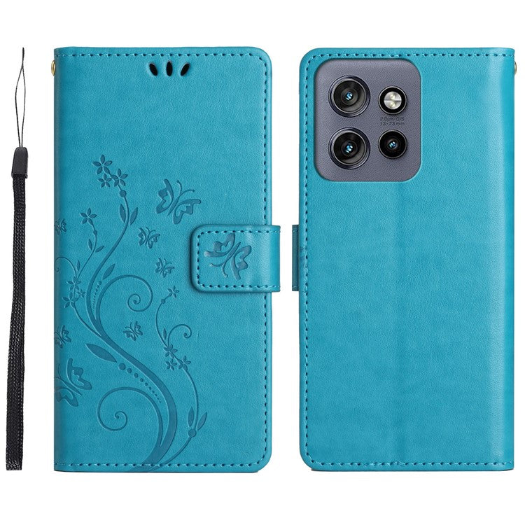 For Motorola Edge 50 Neo 5G / Moto S50 5G / Thinkphone 25 5G Case Pattern Imprint PU Leather Phone Wallet Cover with Strap - Blue