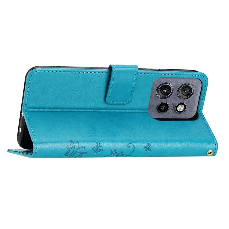 For Motorola Edge 50 Neo 5G / Moto S50 5G / Thinkphone 25 5G Case Pattern Imprint PU Leather Phone Wallet Cover with Strap - Blue