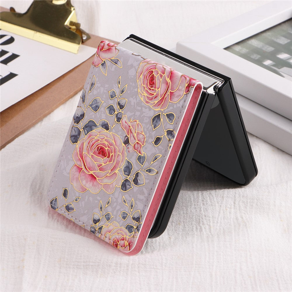 For Samsung Galaxy Z Flip7 FE 5G / Z Flip6 5G / Flip5 5G Case Flower Pattern PU+TPU Phone Cover Card Slots - Rose