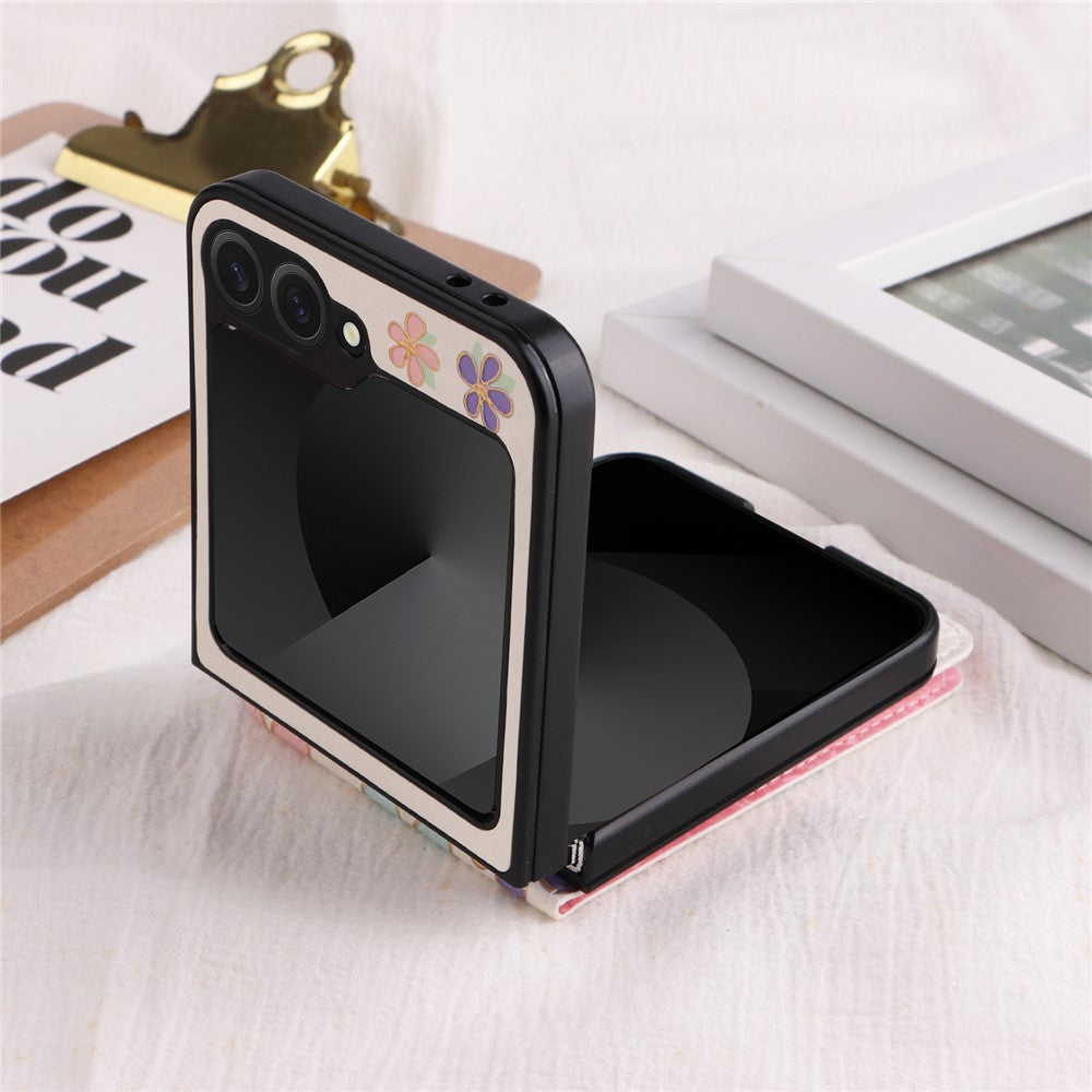 For Samsung Galaxy Z Flip7 FE 5G / Z Flip6 5G / Flip5 5G Case Flower Pattern PU+TPU Phone Cover Card Slots - Flowers
