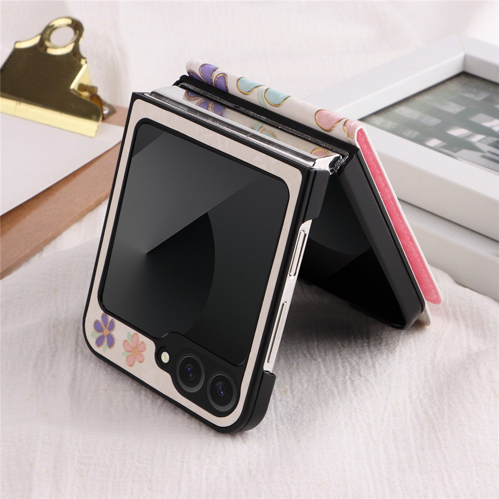 For Samsung Galaxy Z Flip7 FE 5G / Z Flip6 5G / Flip5 5G Case Flower Pattern PU+TPU Phone Cover Card Slots - Flowers