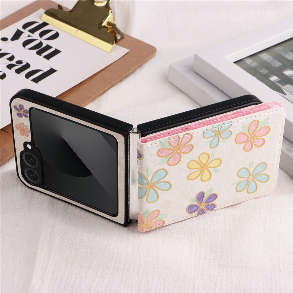 For Samsung Galaxy Z Flip7 FE 5G / Z Flip6 5G / Flip5 5G Case Flower Pattern PU+TPU Phone Cover Card Slots - Flowers
