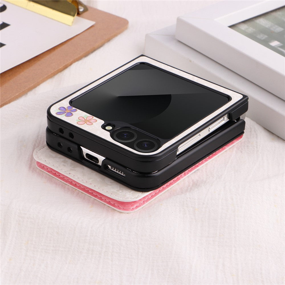 For Samsung Galaxy Z Flip7 FE 5G / Z Flip6 5G / Flip5 5G Case Flower Pattern PU+TPU Phone Cover Card Slots - Flowers