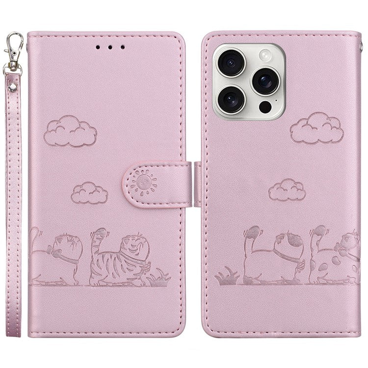 For iPhone 16 Pro Case RFID Blocking Kitten Pattern TPU+PU Leather Phone Cover - Pink