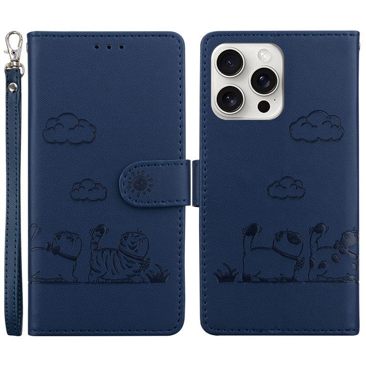 For iPhone 16 Pro Case RFID Blocking Kitten Pattern TPU+PU Leather Phone Cover - Blue