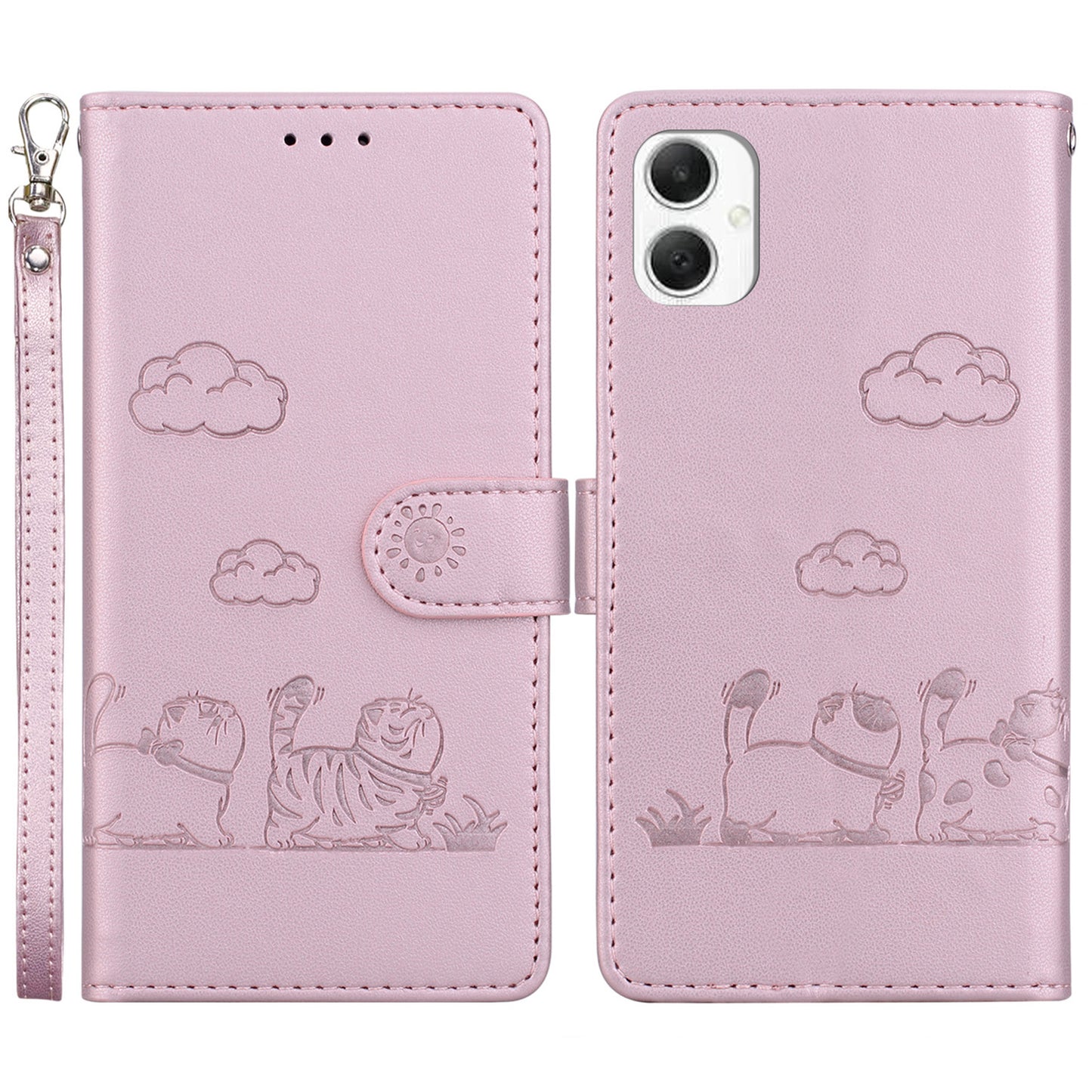 For Samsung Galaxy A06 Case RFID Blocking Kitten Pattern TPU+PU Leather Phone Cover - Pink
