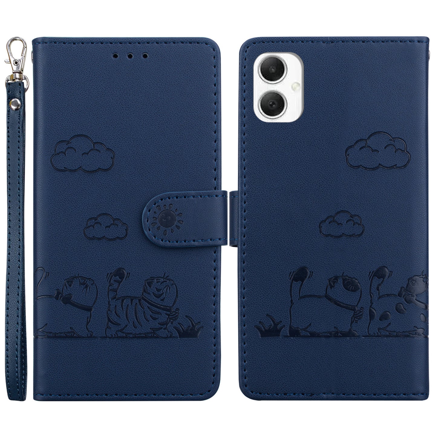 For Samsung Galaxy A06 Case RFID Blocking Kitten Pattern TPU+PU Leather Phone Cover - Blue