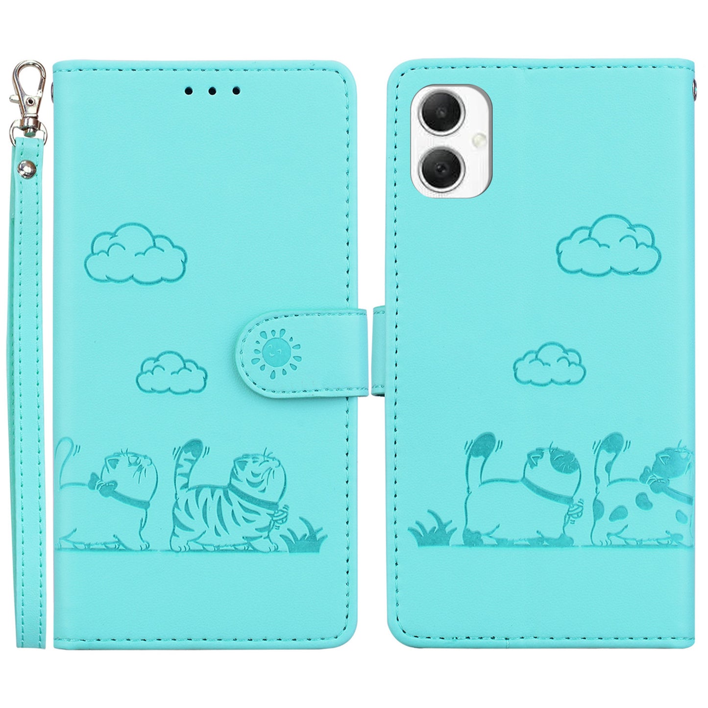 For Samsung Galaxy A06 Case RFID Blocking Kitten Pattern TPU+PU Leather Phone Cover - Green