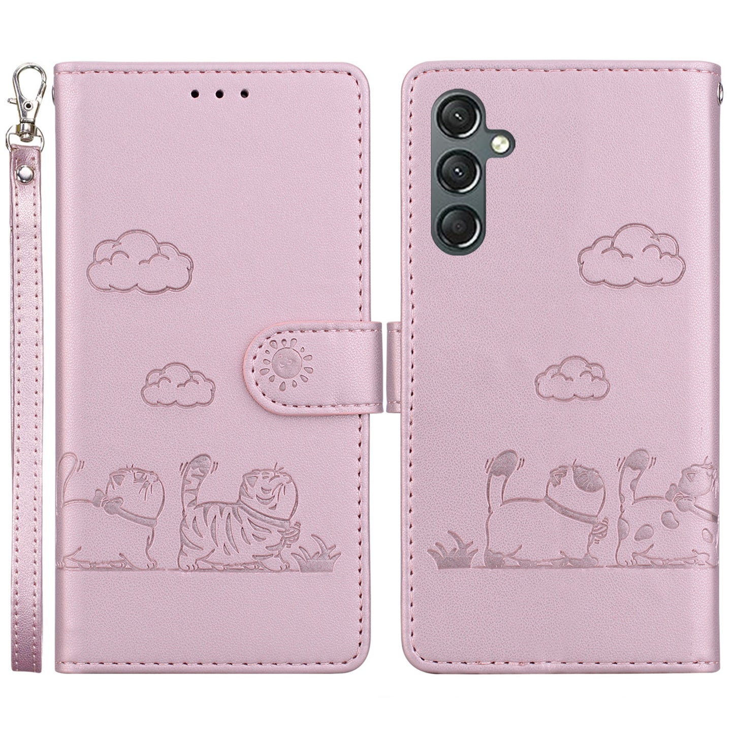 For Samsung Galaxy A16 5G / A16 4G Case RFID Blocking Kitten Pattern TPU+PU Leather Phone Cover - Pink