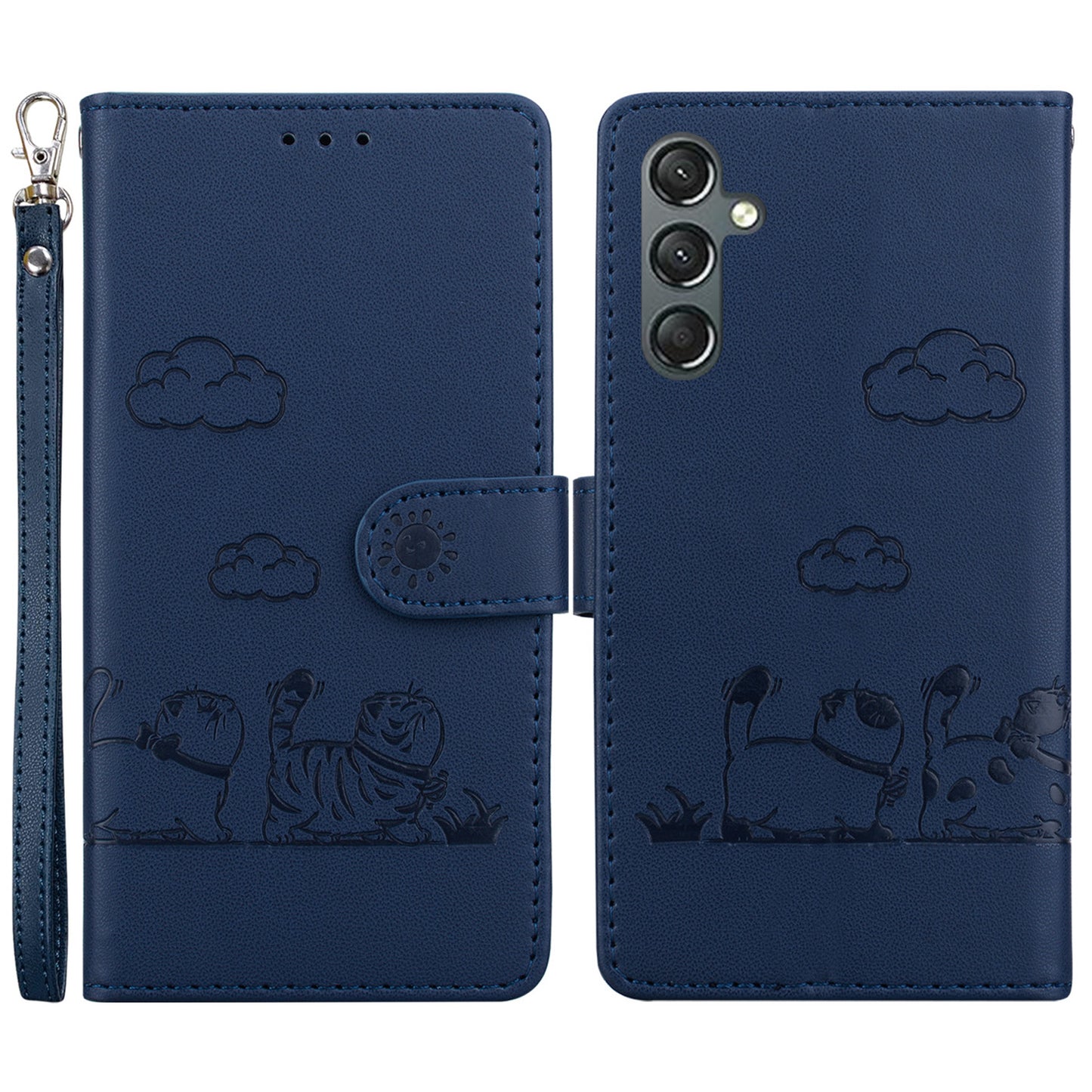 For Samsung Galaxy A16 5G / A16 4G Case RFID Blocking Kitten Pattern TPU+PU Leather Phone Cover - Blue