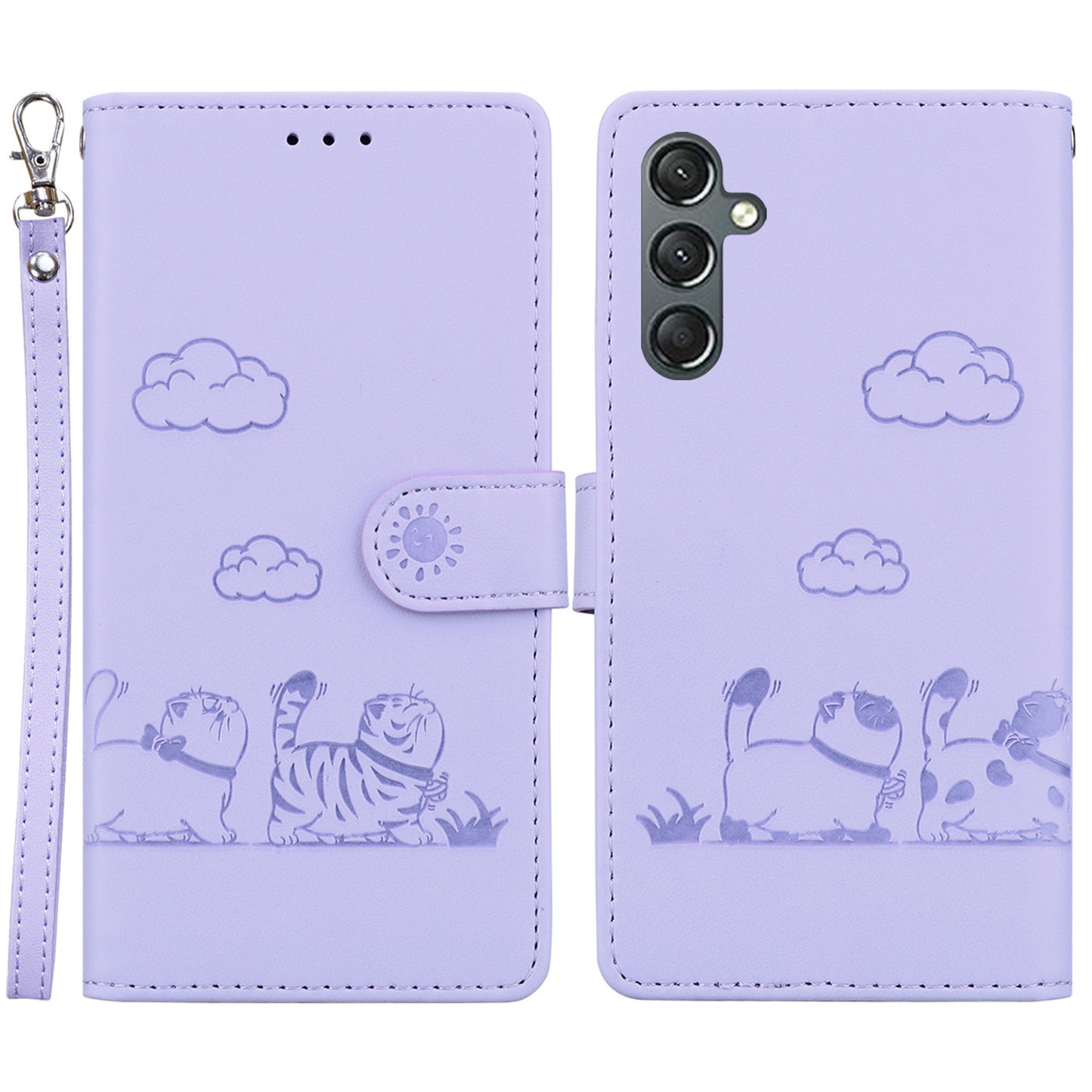 For Samsung Galaxy A16 5G / A16 4G Case RFID Blocking Kitten Pattern TPU+PU Leather Phone Cover - Purple