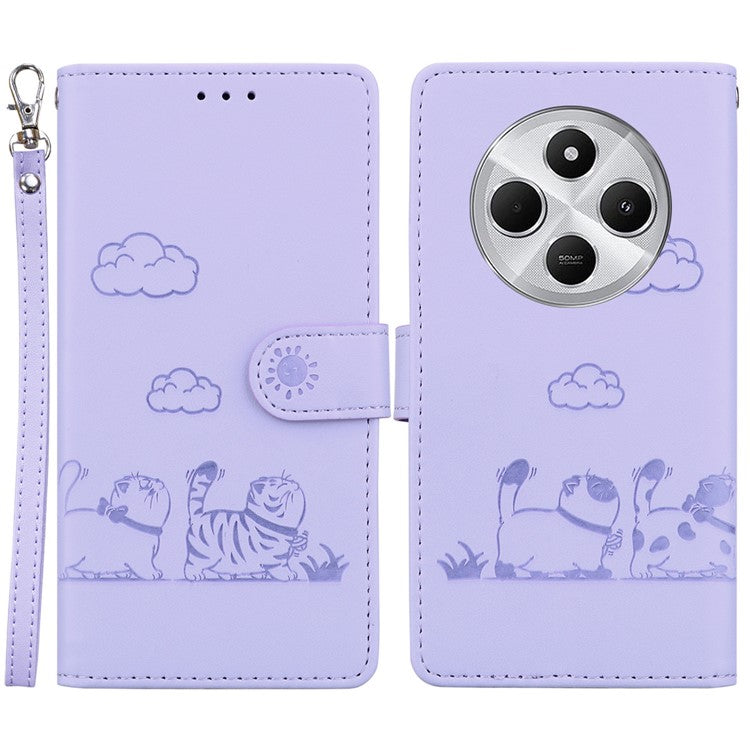 For Xiaomi Poco C75 4G / Redmi 14R 5G / 14C 4G Case RFID Blocking Kitten Pattern TPU+PU Leather Phone Cover - Purple