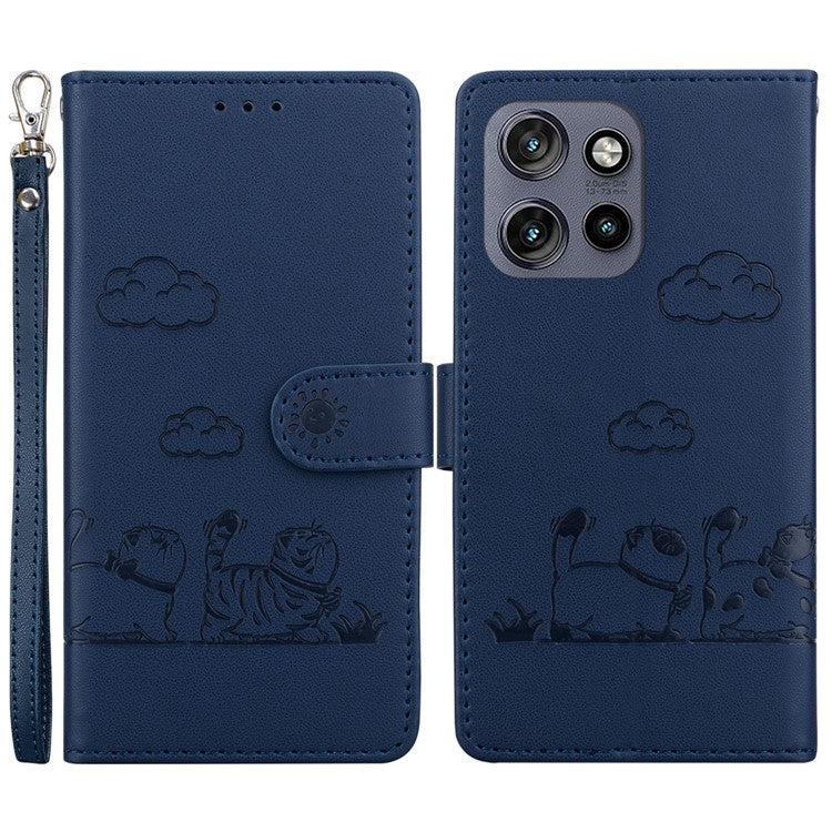 For Motorola Edge 50 Neo 5G / Moto S50 5G / Thinkphone 25 5G Case RFID Blocking Kitten Pattern TPU+PU Leather Phone Cover - Blue