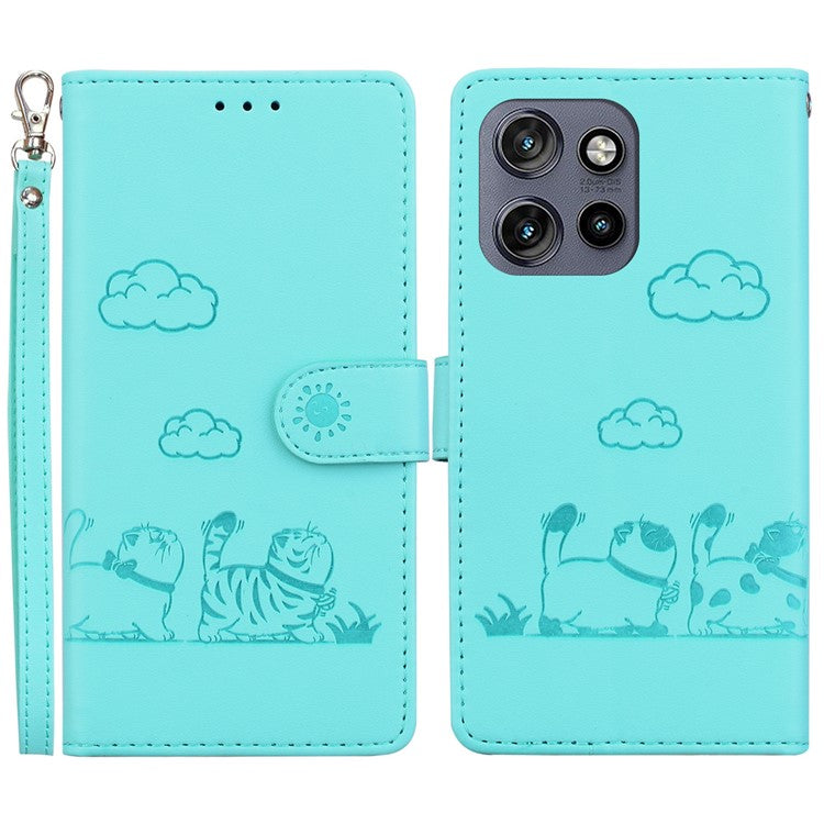 For Motorola Edge 50 Neo 5G / Moto S50 5G / Thinkphone 25 5G Case RFID Blocking Kitten Pattern TPU+PU Leather Phone Cover - Green
