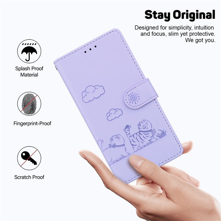 For Motorola Edge 50 Neo 5G / Moto S50 5G / Thinkphone 25 5G Case RFID Blocking Kitten Pattern TPU+PU Leather Phone Cover - Purple