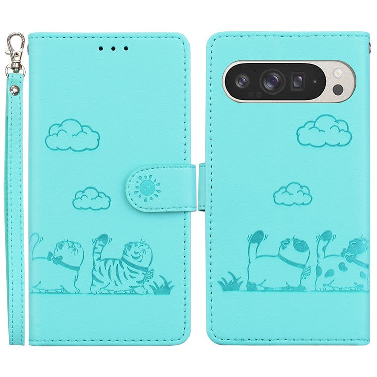 For Google Pixel 9 Pro XL Case RFID Blocking Kitten Pattern TPU+PU Leather Phone Cover - Green