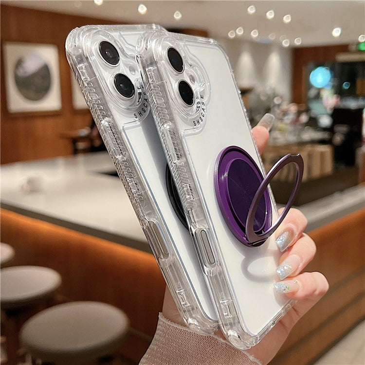 For iPhone 16 Plus Case Rotating Kickstand PC+TPU Phone Cover Compatible with MagSafe - Blue