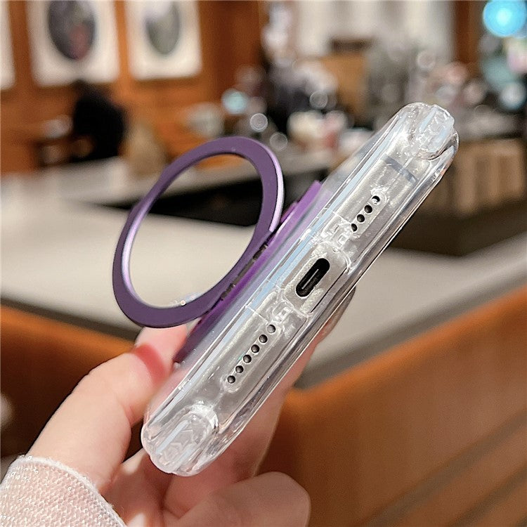 For iPhone 16 Plus Case Rotating Kickstand PC+TPU Phone Cover Compatible with MagSafe - Blue