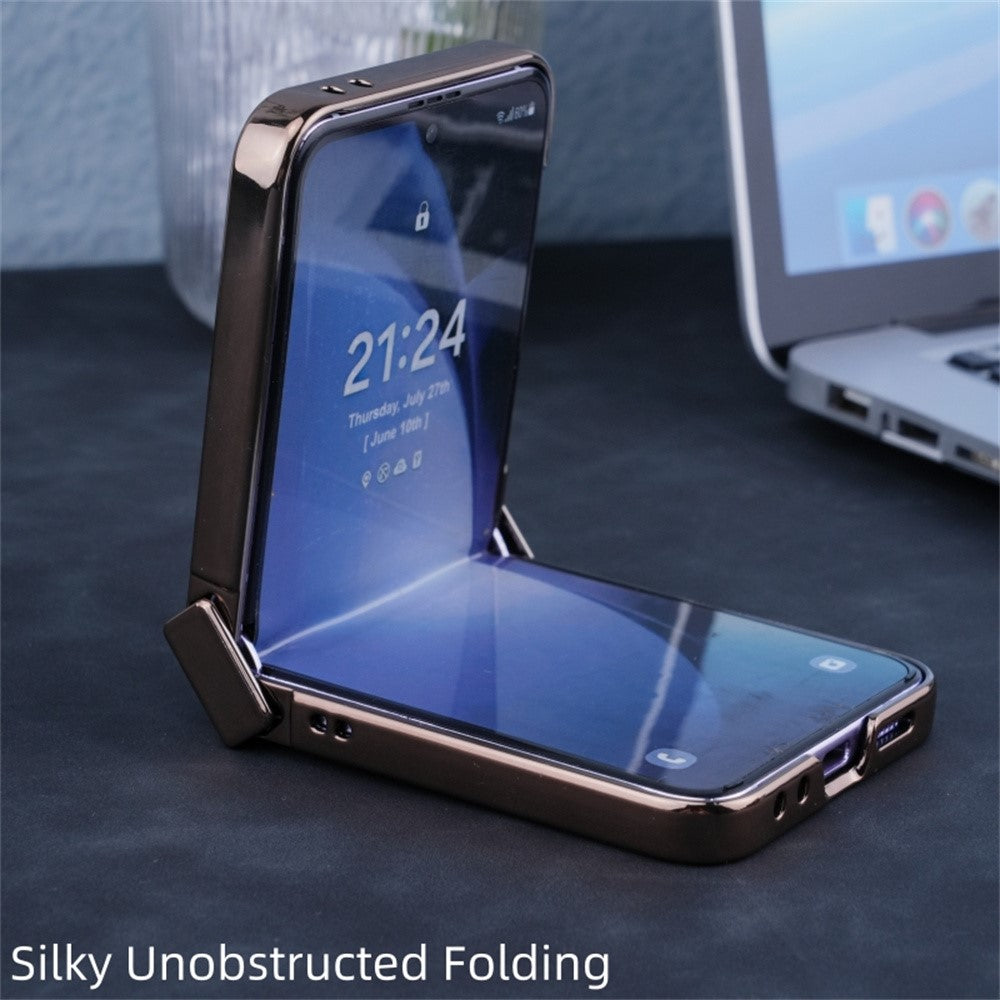 For Samsung Galaxy Z Flip7 FE 5G / Z Flip6 5G Magnetic Case Hinge Protection Carbon Fiber Texture Leather+PC Phone Cover - Black