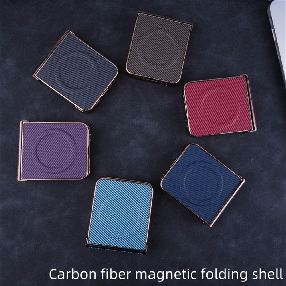 For Samsung Galaxy Z Flip7 FE 5G / Z Flip6 5G Magnetic Case Hinge Protection Carbon Fiber Texture Leather+PC Phone Cover - Black