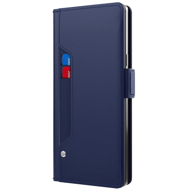 For Xiaomi Poco C75 4G / Redmi 14R 5G / 14C 4G Case Stand PU Leather Phone Cover Card Holder Mirror - Blue