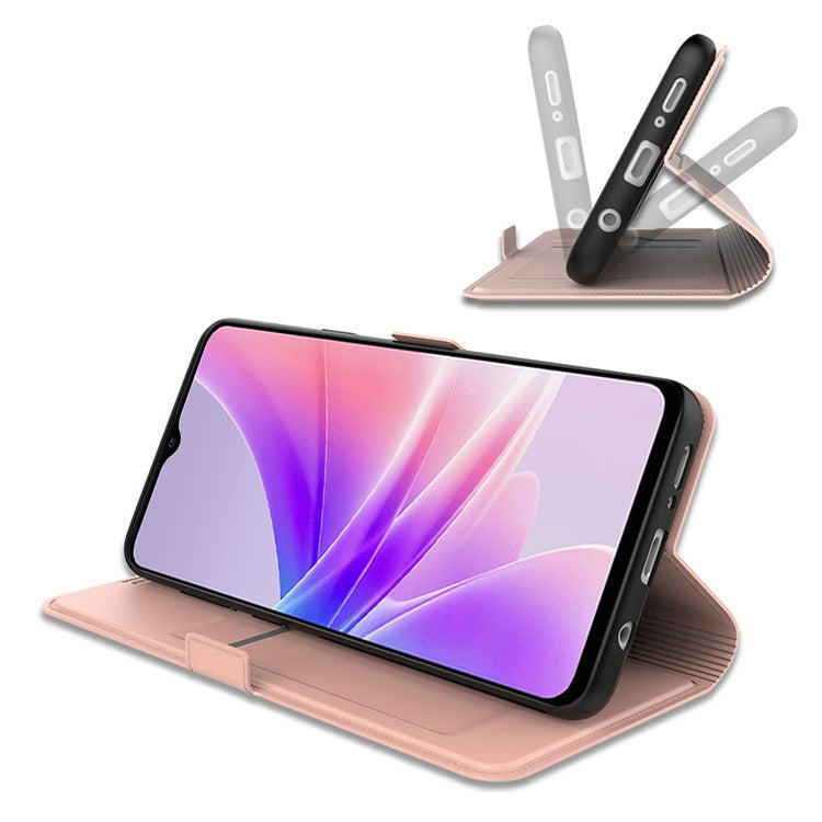 For Xiaomi Poco C75 4G / Redmi 14R 5G / 14C 4G Case Shockproof TPU Inner Shell Leather Phone Cover Card Slot - Rose Gold