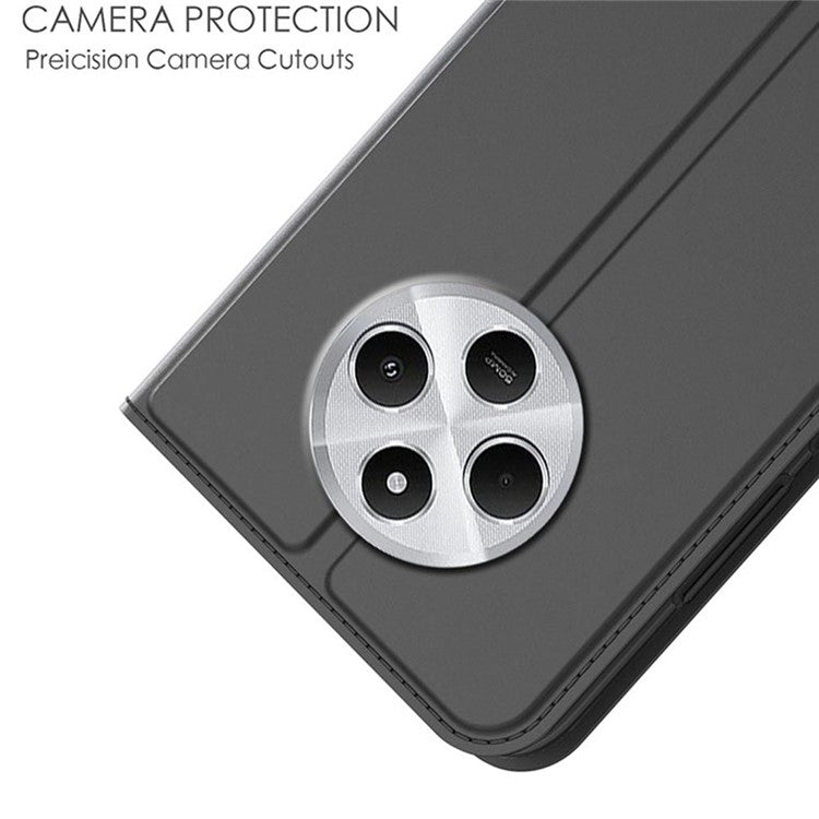 For Xiaomi Poco C75 4G / Redmi 14R 5G / 14C 4G Case PU Leather Phone Cover with Card Holder Stand Magnetic Closure - Black
