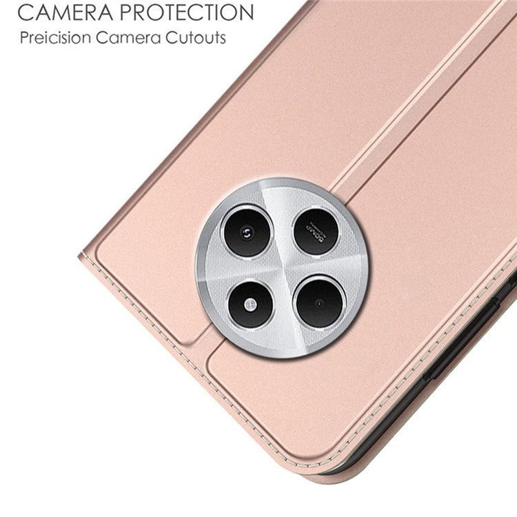 For Xiaomi Poco C75 4G / Redmi 14R 5G / 14C 4G Case PU Leather Phone Cover with Card Holder Stand Magnetic Closure - Rose Gold