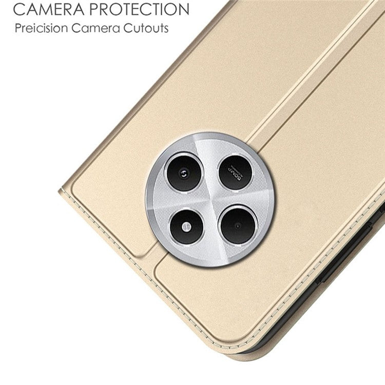 For Xiaomi Poco C75 4G / Redmi 14R 5G / 14C 4G Case PU Leather Phone Cover with Card Holder Stand Magnetic Closure - Gold