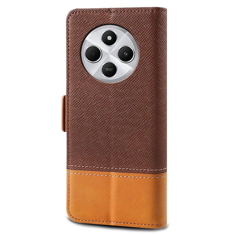 For Xiaomi Poco C75 4G / Redmi 14R 5G / 14C 4G Case Color Splicing PU Leather Wallet Phone Cover - Brown