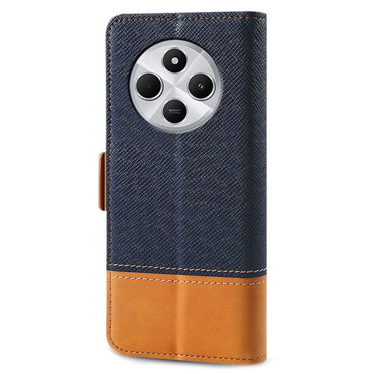 For Xiaomi Poco C75 4G / Redmi 14R 5G / 14C 4G Case Color Splicing PU Leather Wallet Phone Cover - Blue