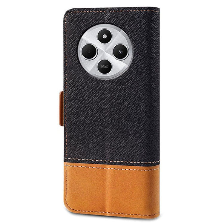 For Xiaomi Poco C75 4G / Redmi 14R 5G / 14C 4G Case Color Splicing PU Leather Wallet Phone Cover - Black