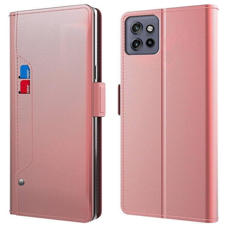 For Motorola Edge 50 Neo 5G / Moto S50 5G / Thinkphone 25 5G Case Stand PU Leather Phone Cover Card Holder Mirror - Rose Gold