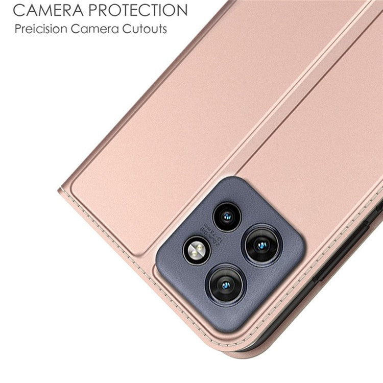 For Motorola Edge 50 Neo 5G / Moto S50 5G / Thinkphone 25 5G Case PU Leather Phone Cover with Card Holder Stand Magnetic Closure - Rose Gold